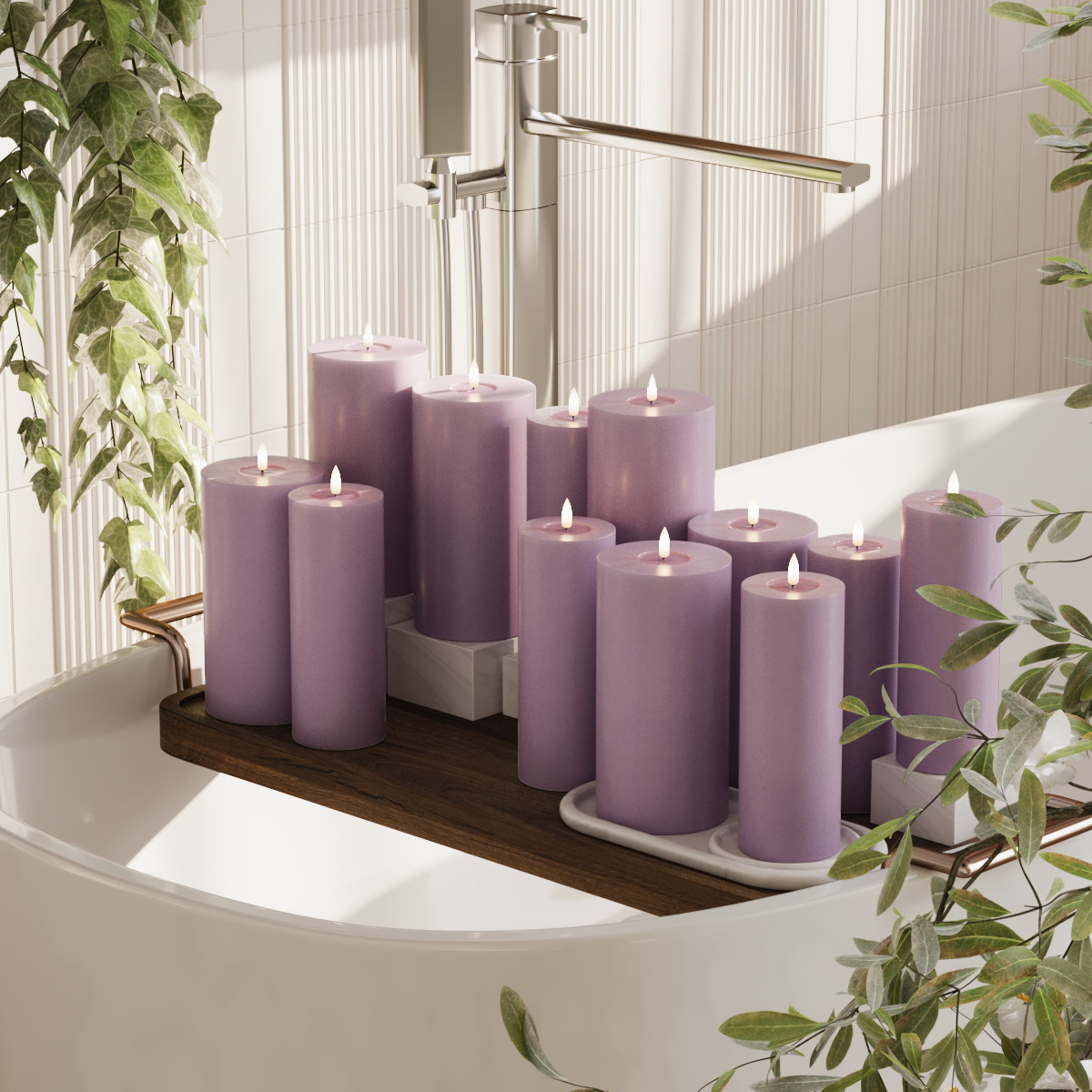 Deluxe Homeart LEDs Vela pilar pacote - Roxo claro - 6 x 7,5 x 20 | 6x 10x20 cm pacote 2