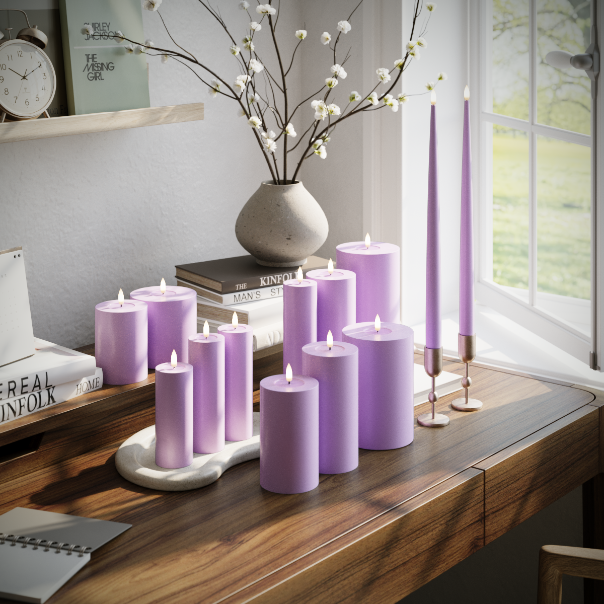Deluxe Homeart Pacote de velas LED - Lavanda - 5 x 10 + 12,5 + 15 + 20 | 7,5 x 10 + 12,5 + 15 + 20 | 5 x 10 + 15 + 20 | 2 peças de 38 cm pacote 1