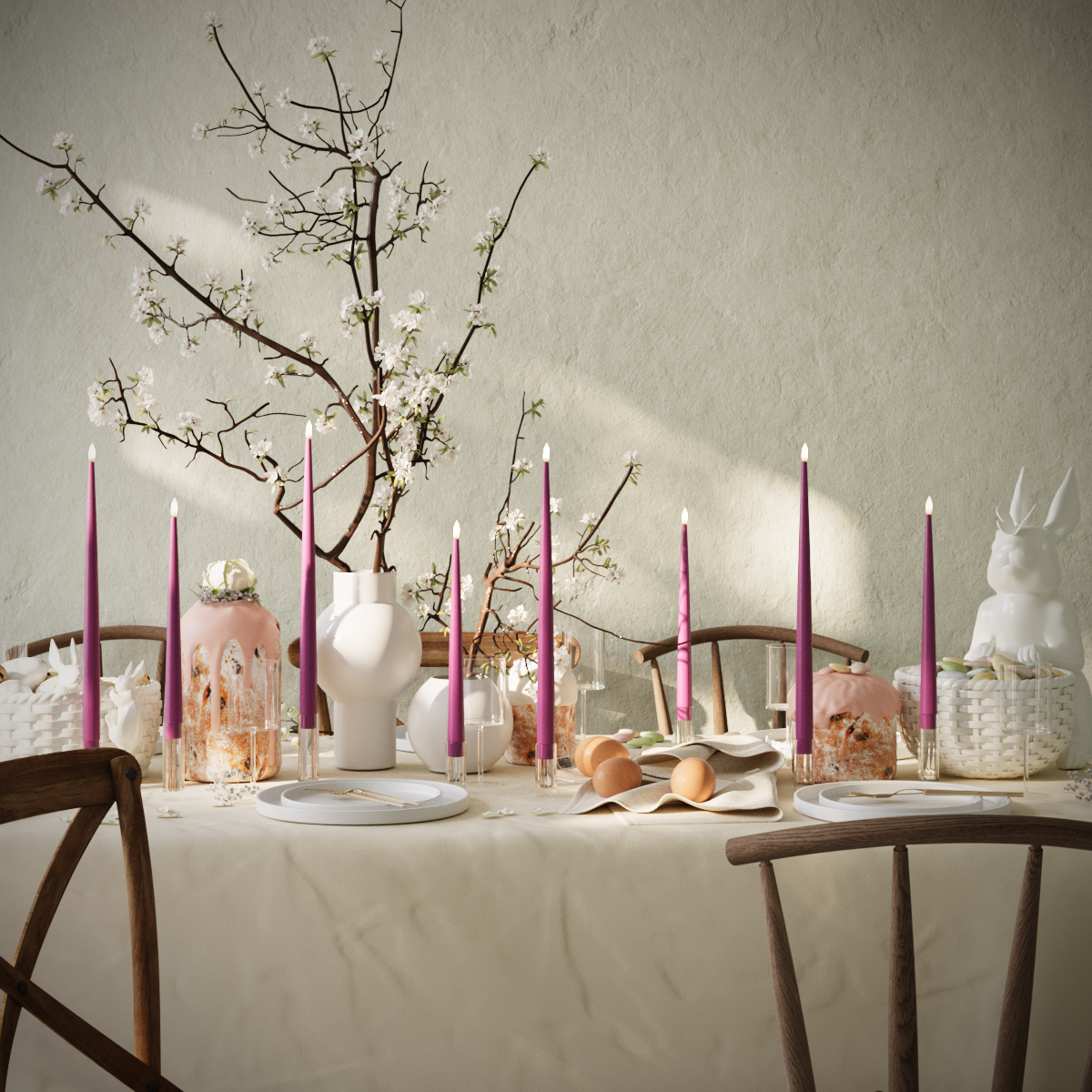 Deluxe Homeart LED Stearinlys pakke - Fiolett - 4 stk 38 cm | 4 stk 28 cm pakke 1