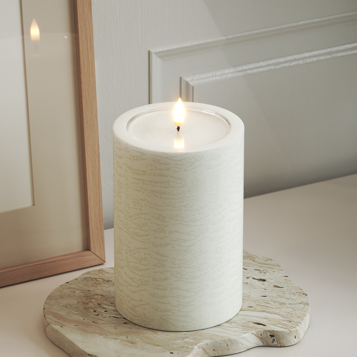 Deluxe Homeart Unique LED Bloklys D 10 x 15 cm Hvid unique bloklys 3